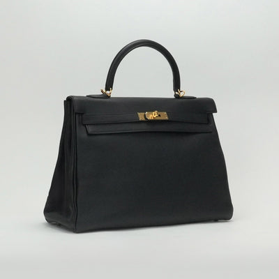 HERMES 헤르메스 Kelly 35 Kelly 35 가방, 토트 백, 숄더백, 토고, 누아르, 검은 색, 금 피팅