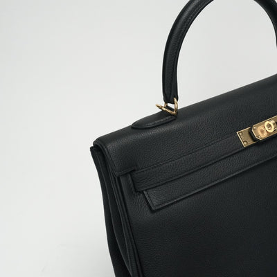 HERMES 헤르메스 Kelly 35 Kelly 35 가방, 토트 백, 숄더백, 토고, 누아르, 검은 색, 금 피팅