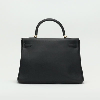 HERMES 헤르메스 Kelly 35 Kelly 35 가방, 토트 백, 숄더백, 토고, 누아르, 검은 색, 금 피팅