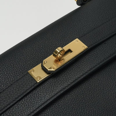 HERMES 헤르메스 Kelly 35 Kelly 35 가방, 토트 백, 숄더백, 토고, 누아르, 검은 색, 금 피팅