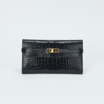 HERMES 爱马仕 Kelly wallet Kelly wallet long 钱包长钱包长钱包鳄鱼鳄鱼蓝色海洋蓝色金色硬件异国