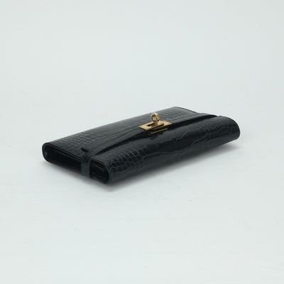 HERMES 爱马仕 Kelly wallet Kelly wallet long 钱包长钱包长钱包鳄鱼鳄鱼蓝色海洋蓝色金色硬件异国