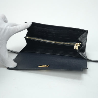 HERMES 爱马仕 Kelly wallet Kelly wallet long 钱包长钱包长钱包鳄鱼鳄鱼蓝色海洋蓝色金色硬件异国