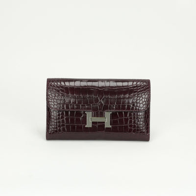 エルメス HERMES コンスタンスロング コンスタンス ロング 財布 長財布 ロングウォレット アリゲーター クロコダイル ブルゴーニュ Burgundy レッド red シルバー金具 エキゾチック　アリゲーター　コンスタンス