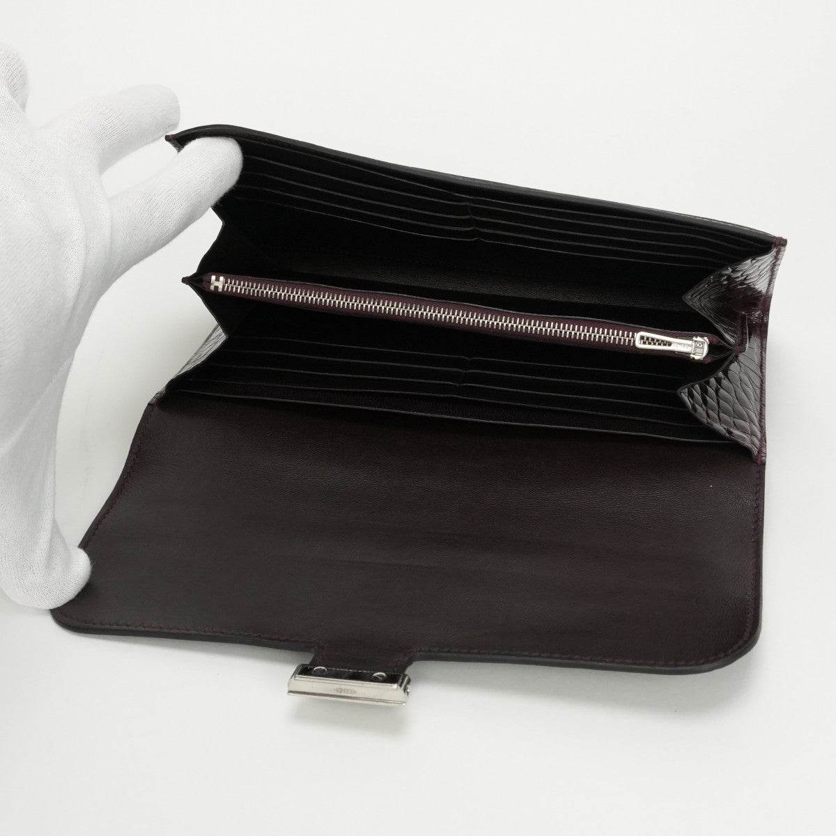 エルメス HERMES コンスタンスロング コンスタンス ロング 財布 長財布 ロングウォレット アリゲーター クロコダイル ブルゴーニュ Burgundy レッド red シルバー金具 エキゾチック　アリゲーター　コンスタンス