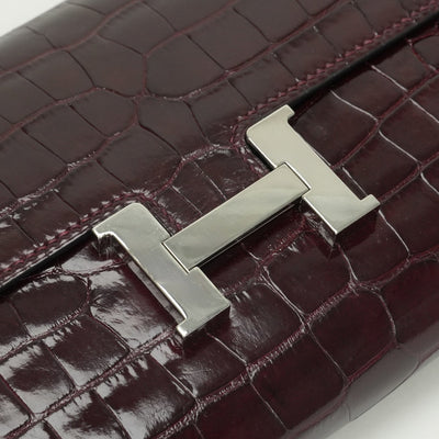 エルメス HERMES コンスタンスロング コンスタンス ロング 財布 長財布 ロングウォレット アリゲーター クロコダイル ブルゴーニュ Burgundy レッド red シルバー金具 エキゾチック　アリゲーター　コンスタンス