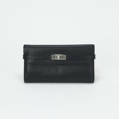 エルメス HERMES ケリーウォレット ケリーウォレットロング 財布 長財布 ロングウォレット シェーブル ノワール ブラック 黒 シルバー金具 シェブルミゾル