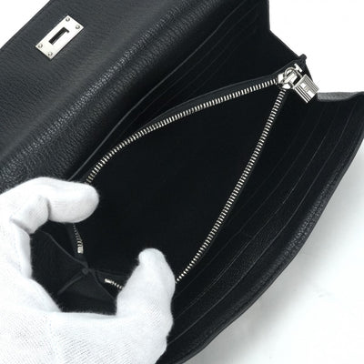 エルメス HERMES ケリーウォレット ケリーウォレットロング 財布 長財布 ロングウォレット シェーブル ノワール ブラック 黒 シルバー金具 シェブルミゾル