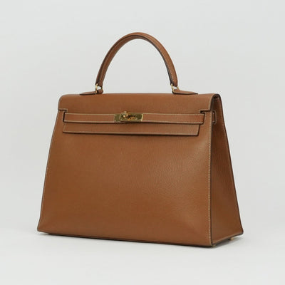 HERMES 헤르메스 Kelly 35 Kelly 35 가방, 토트 백, 숄더백, 아르 데네스, 천연, 갈색, 갈색, 금 피팅