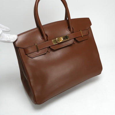 HERMES 헤르메스 Birkin 30 Birkin 30 가방, 토트 백, 상자 송아지, 갈색, 갈색, 금 피팅