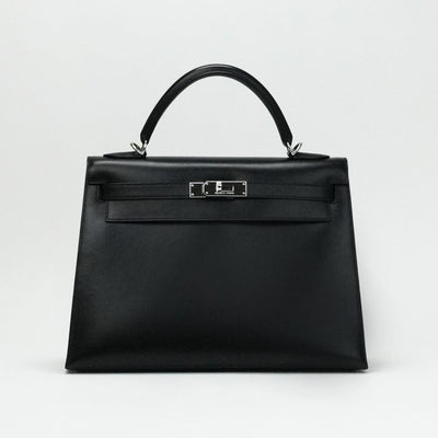 HERMES 헤르메스 Kelly 32 Kelly 32 가방, 토트 백, 숄더 백, 상자 송아지, 누아르, 검은 색, 실버 하드웨어