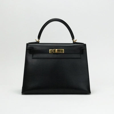 HERMES HERMES Kelly 28 Kelly 28 Bag, Tote Bag, Shoulder Bag, Box Calf, Noir, Black, Gold Fittings