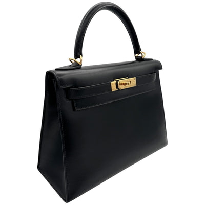 HERMES HERMES Kelly 28 Kelly 28 Bag, Tote Bag, Shoulder Bag, Box Calf, Noir, Black, Gold Fittings