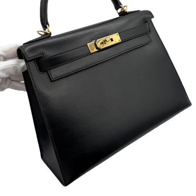 HERMES HERMES Kelly 28 Kelly 28 Bag, Tote Bag, Shoulder Bag, Box Calf, Noir, Black, Gold Fittings