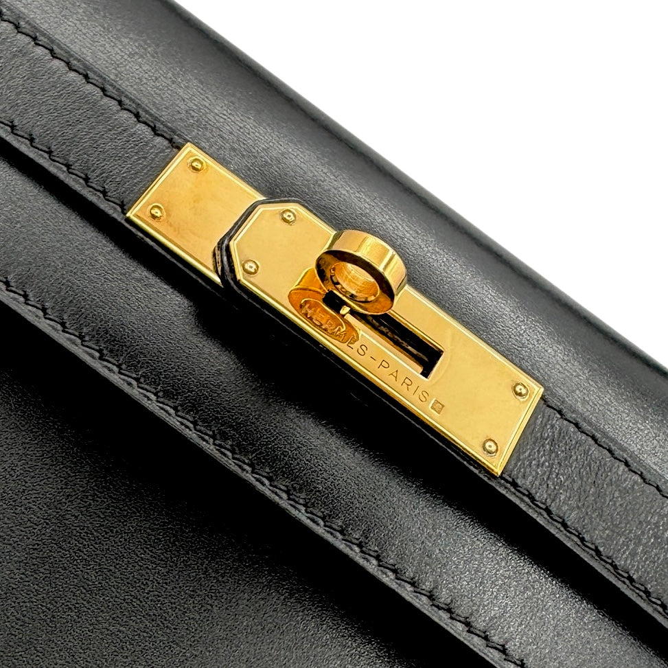 HERMES HERMES Kelly 28 Kelly 28 Bag, Tote Bag, Shoulder Bag, Box Calf, Noir, Black, Gold Fittings