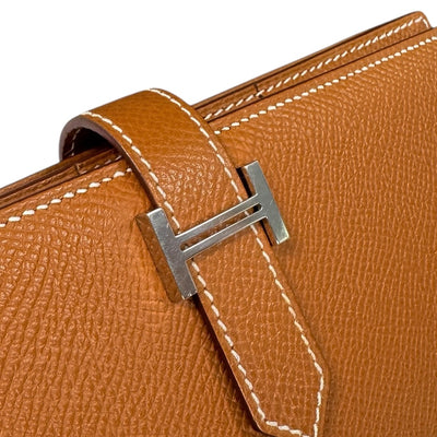 HERMES HERMES B?arn soufflet Bearn soufflet Wallet Long Wallet Epson Gold Brown Silver Metal Fittings Vaugh Epson