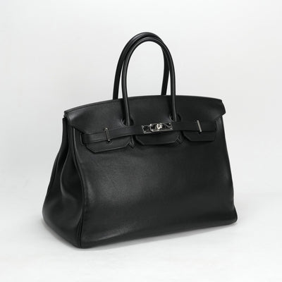 HERMES 헤르메스 Birkin 35 Birkin 35 가방, 토트 백, 스위프트, 느와르, 검은 색, 실버 피팅, Vo Swift