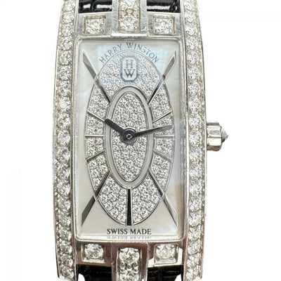 HARRY WINSTON HARRY WINSTON Avenue C Mini Elliptic Watch Watch 750WG/Leather 18K White Gold 750WG Gold Case Diamond