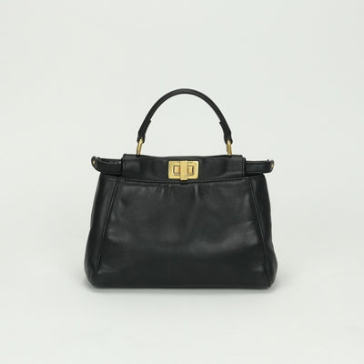 FENDI FENDI Peekaboo small Mini peekaboo Peekaboo mini Bag, Tote Bag, Shoulder Bag, Leather, Black, Black, Gold Hardware, 2-way Handbag