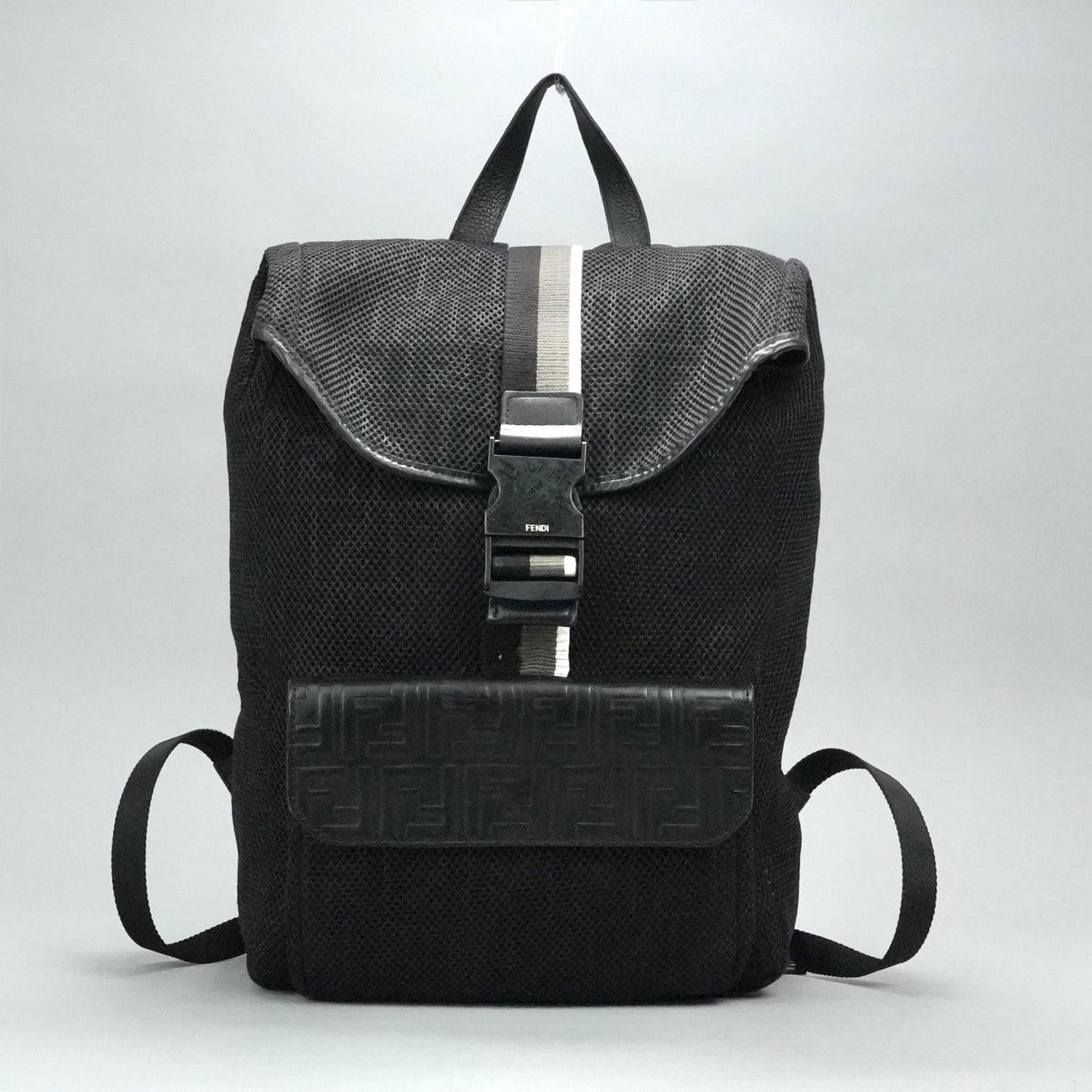 FENDI FENDI bag, backpack, backpack, mesh leather, black, black, metal fittings