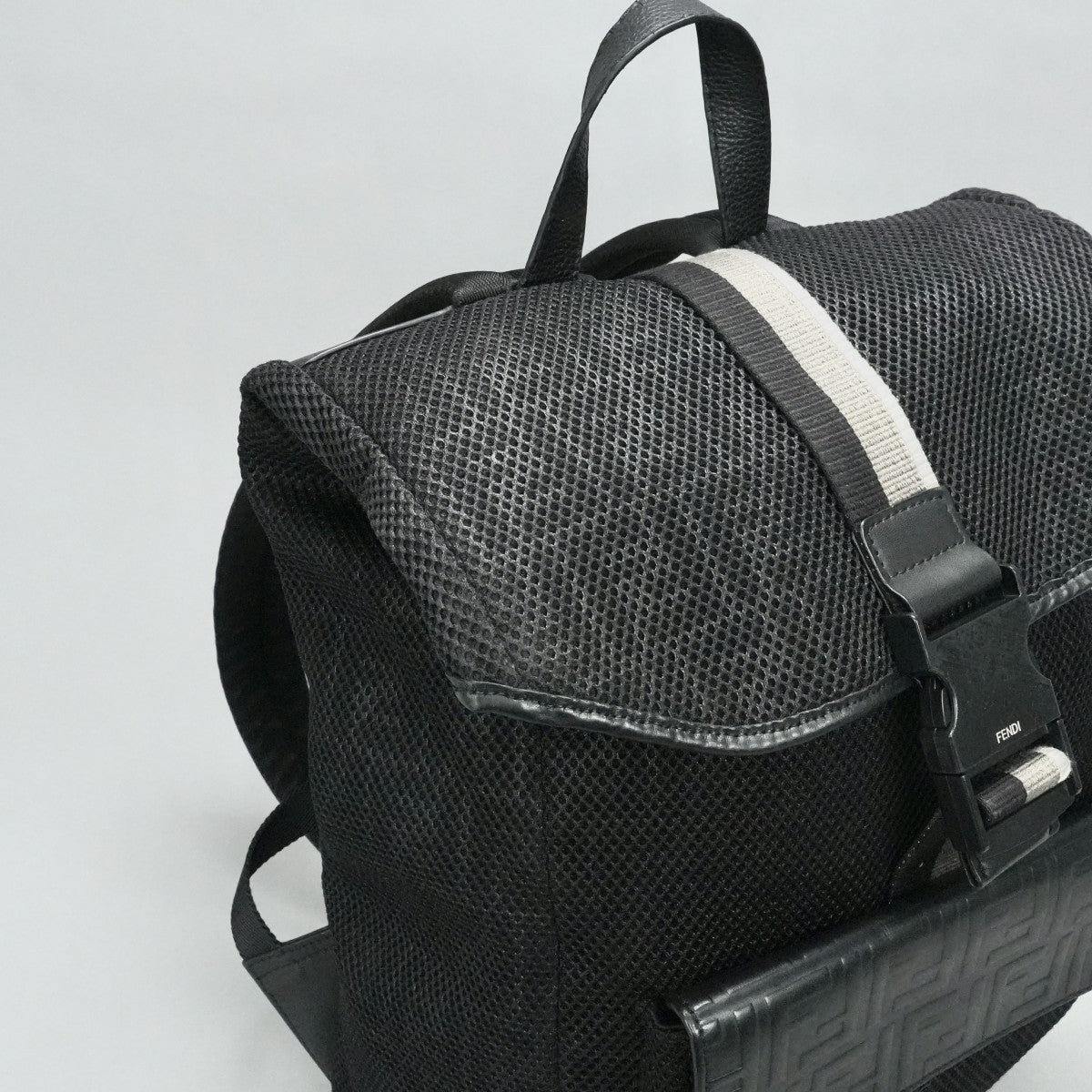 FENDI FENDI bag, backpack, backpack, mesh leather, black, black, metal fittings