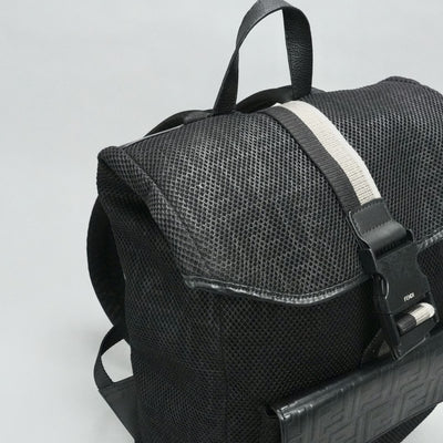 FENDI FENDI bag, backpack, backpack, mesh leather, black, black, metal fittings
