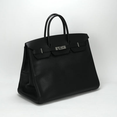 HERMES HERMES Birkin 40 Birkin 40 Bag, Tote Bag, Vacherierger Noir, Black, Silver Fittings