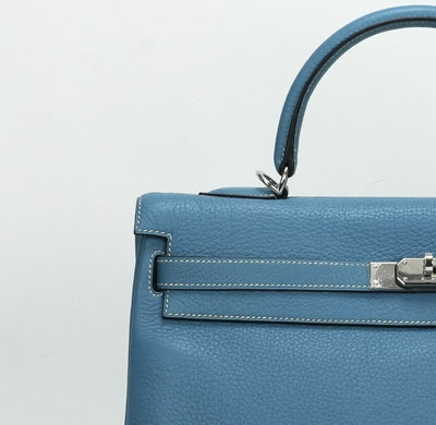 HERMES 헤르메스 Kelly 35 Kelly 35 가방, 토트 백, 숄더백, 토고, 블루 진, 블루, 블루, 실버 하드웨어