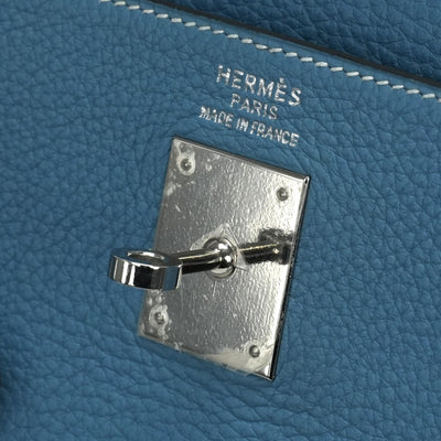 HERMES 爱马仕 Kelly 35 Kelly 35 包，手提袋，肩膀袋，多哥，蓝色牛仔，蓝色，蓝色，银色硬件