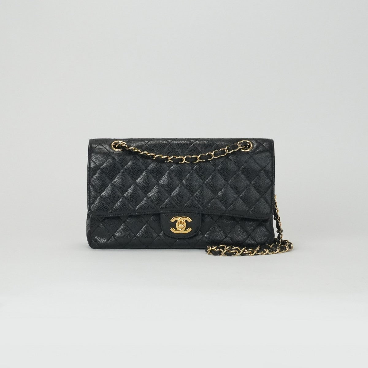 CHANEL 香奈儿 Matelass? Matelasse 25 Double flap Double chain W襟翼 W chain 袋肩袋鱼子酱皮肤黑色金色五金连锁肩袋可可标记转弯锁