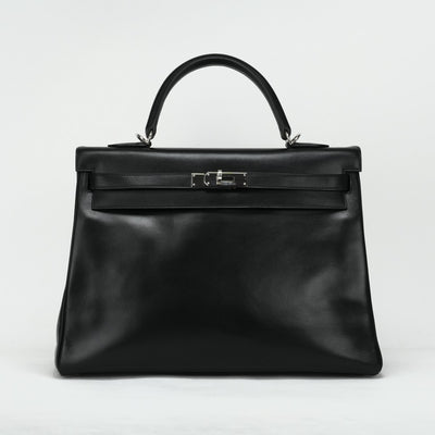 HERMES HERMES Kelly 35 Kelly 35 Bag, Tote Bag, Shoulder Bag, Box Calf, Noir, Black, Silver Hardware