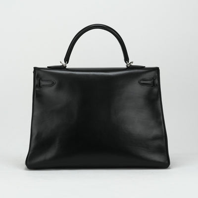 HERMES 헤르메스 Kelly 35 Kelly 35 가방, 토트 백, 숄더 백, 상자 송아지, 누아르, 검은 색, 실버 하드웨어