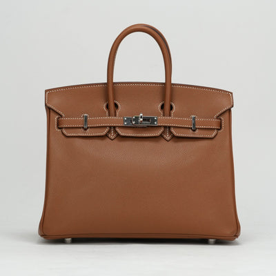 HERMES 헤르메스 Birkin 25 Birkin 25 가방 토트 백 엡슨 골드 브라운 실버 하드웨어 Vaugh Epson