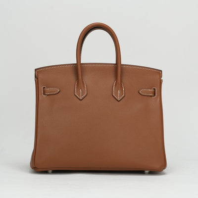 HERMES 헤르메스 Birkin 25 Birkin 25 가방 토트 백 엡슨 골드 브라운 실버 하드웨어 Vaugh Epson