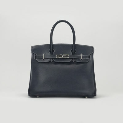 HERMES 爱马仕 Birkin 30 Birkin 30 袋手提袋库什贝尔海军海军蓝色银色硬件