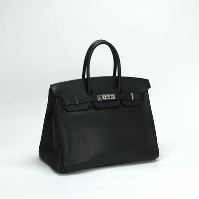 HERMES 헤르메스 Birkin 35 Birkin 35 가방, 토트 백, Vacherierger 누아르, 검은 색, 은색 피팅