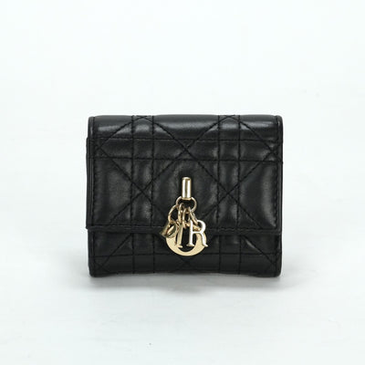 CHRISTIAN DIOR 克里斯蒂安·迪奥（Christian Dior）OEAU我的dior芙蓉l拉链钱包钱包trifold钱包迷你钱包迷你钱包羊皮黑色金色硬件