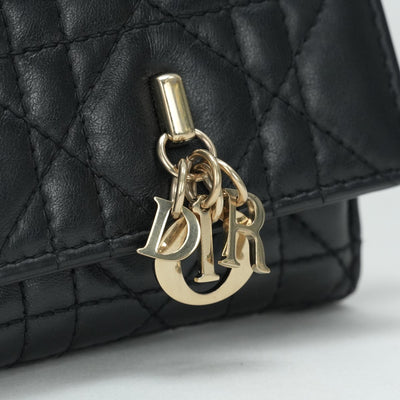 CHRISTIAN DIOR 克里斯蒂安·迪奥（Christian Dior）OEAU我的dior芙蓉l拉链钱包钱包trifold钱包迷你钱包迷你钱包羊皮黑色金色硬件