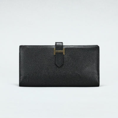 HERMES HERMES B?arn soufflet Bearn soufflet Wallet Long Wallet Epson Noir Black Gold Hardware Vaugh Epson