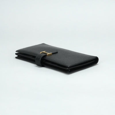 HERMES HERMES B?arn soufflet Bearn soufflet Wallet Long Wallet Epson Noir Black Gold Hardware Vaugh Epson