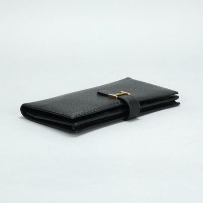 HERMES HERMES B?arn soufflet Bearn soufflet Wallet Long Wallet Epson Noir Black Gold Hardware Vaugh Epson