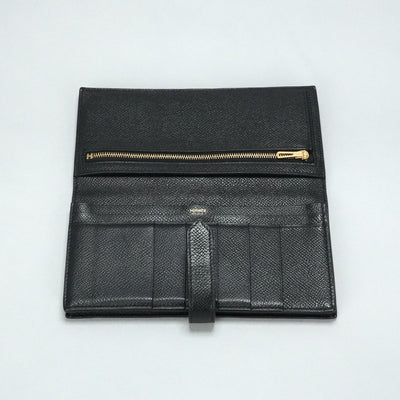 HERMES HERMES B?arn soufflet Bearn soufflet Wallet Long Wallet Epson Noir Black Gold Hardware Vaugh Epson