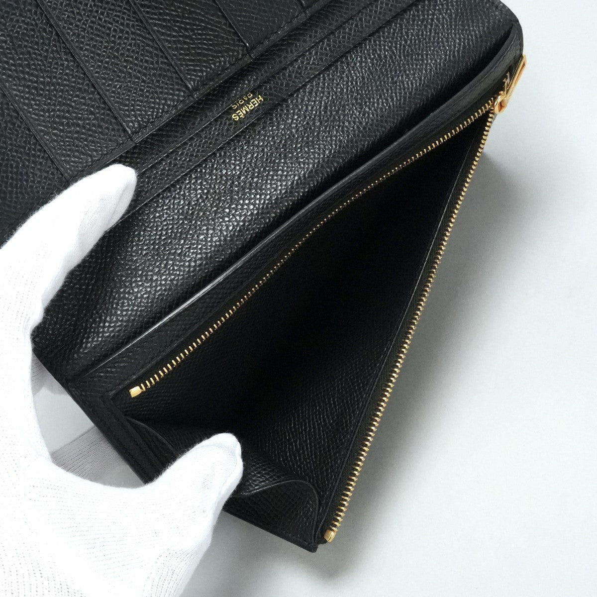 HERMES HERMES B?arn soufflet Bearn soufflet Wallet Long Wallet Epson Noir Black Gold Hardware Vaugh Epson