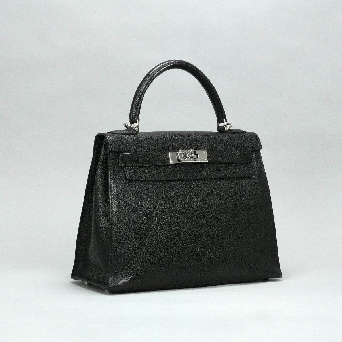 HERMES HERMES Kelly 28 Kelly 28 Bag, Tote Bag, Shoulder Bag, Chevre, Noir, Black, Silver Fittings Chevre mysore