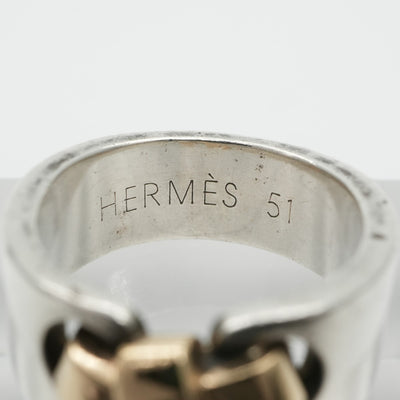 HERMES 헤르메스 러시 러셋 russet ring au750/ag925 실버 실버 리본 조합 골동품 금