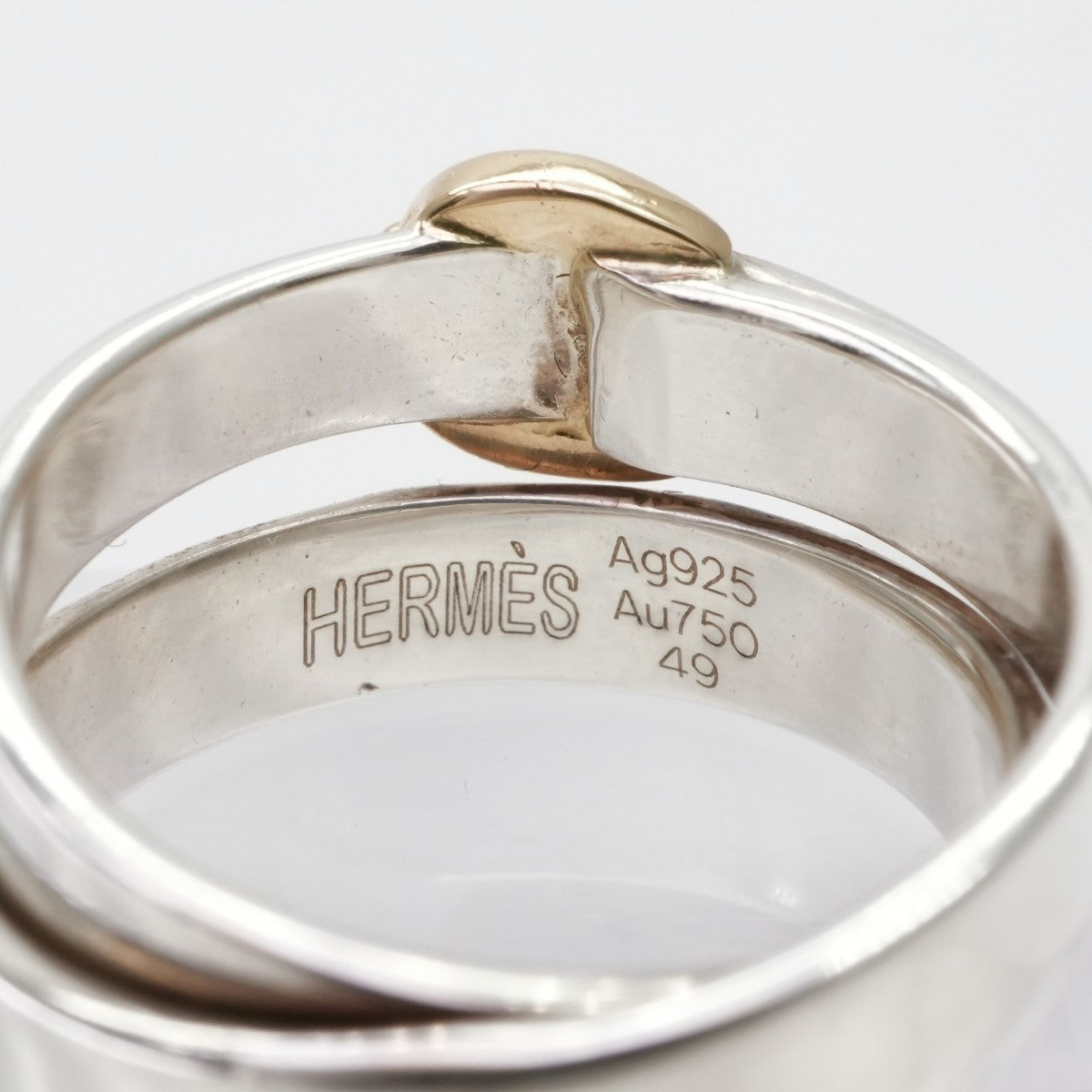 HERMES 헤르메스 더블 발가락 더블 발가락 링 ring au750/ag925 실버 실버 벨트 콤비네이션 골동품 금