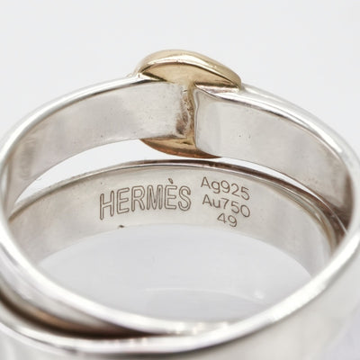 HERMES 爱马仕双脚双脚戒指AU750/AG925银色的银色腰带组合古董黄金