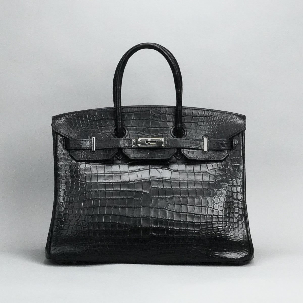 HERMES 헤르메스 Birkin 35 Birkin 35 가방, 토트 백, 폴로여, 악어, 느와르, 검은 색, 실버 피팅, 이국어