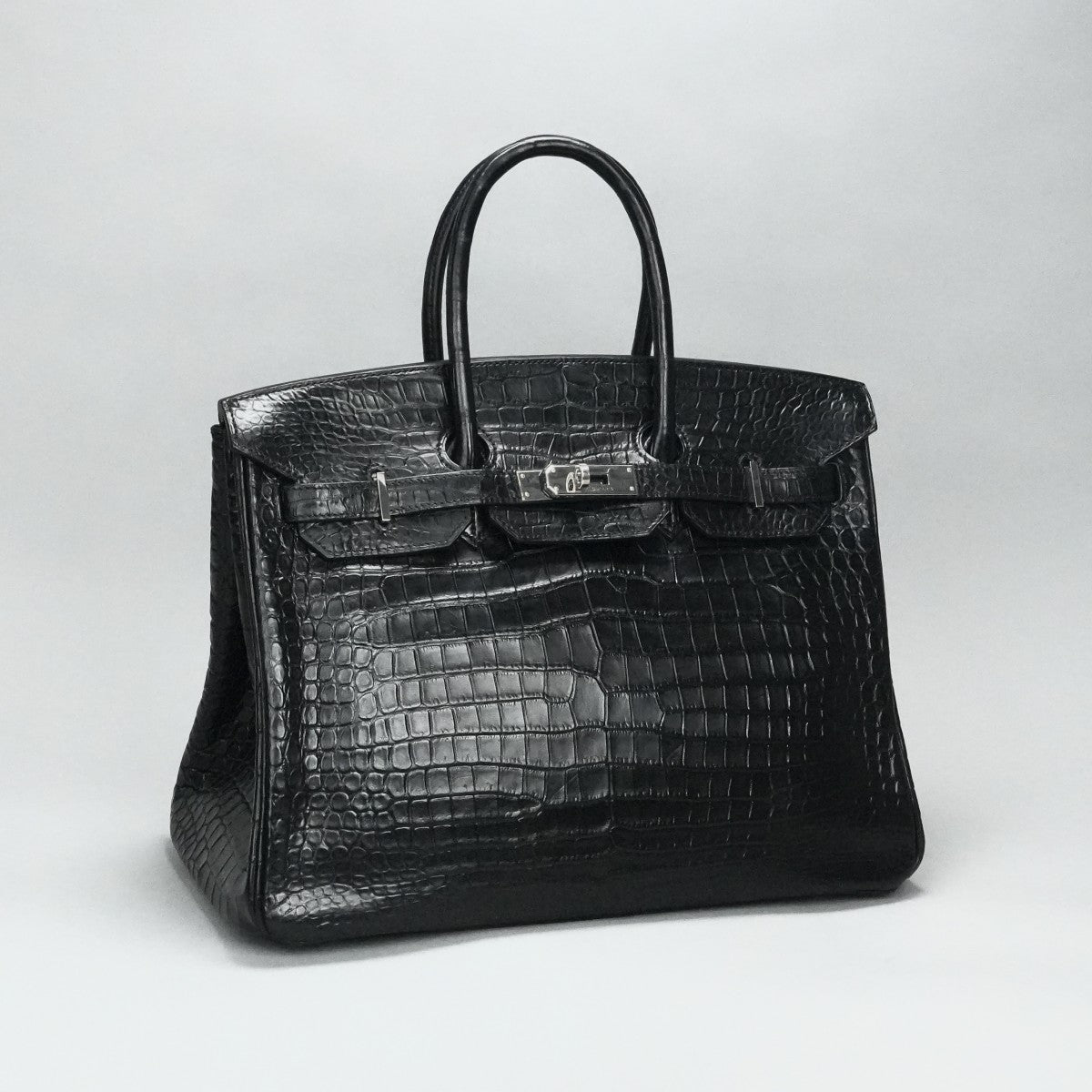 HERMES 헤르메스 Birkin 35 Birkin 35 가방, 토트 백, 폴로여, 악어, 느와르, 검은 색, 실버 피팅, 이국어