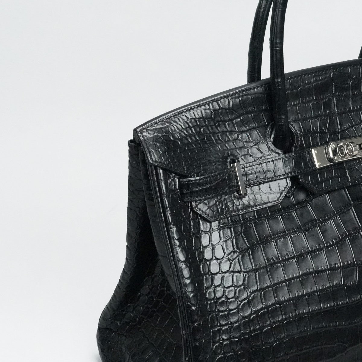 HERMES 헤르메스 Birkin 35 Birkin 35 가방, 토트 백, 폴로여, 악어, 느와르, 검은 색, 실버 피팅, 이국어